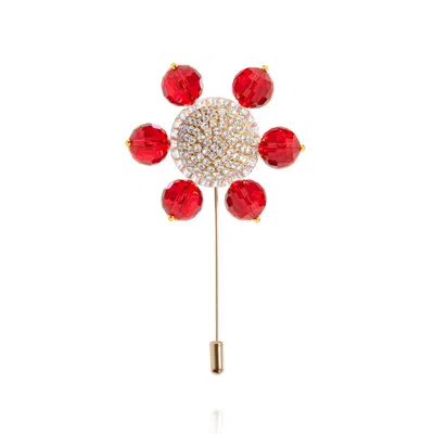 SAULE LABEL WOMEN'S GOLD / RED JOLIE LAPEL PIN IN AMARANTH RED