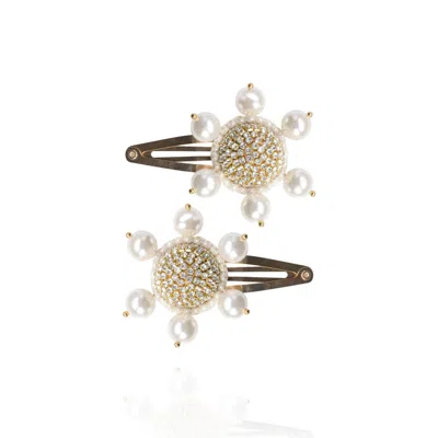 SAULE LABEL WOMEN'S GOLD / WHITE JOLIE BARRETTES IN WHITE PEARL