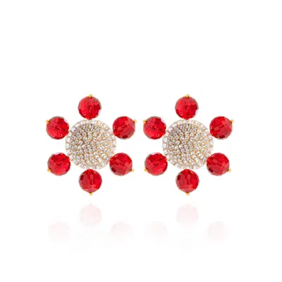 SAULE LABEL WOMEN'S RED / GOLD JOLIE CLIP ON EARRINGS IN AMARANTH RED