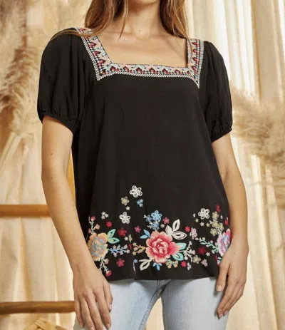 SAVANNA JANE YOUNG CONTEMPORARY TOP IN BLACK W/ EMBROIDERY