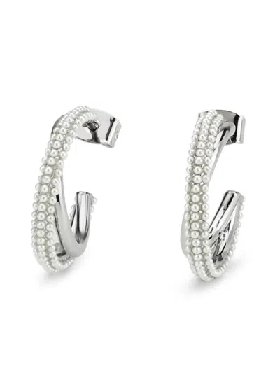 SAVIENE WOMEN'S SAVIENE SIMULATED PEARL & CRYSTAL HALF HOOP EARRINGS