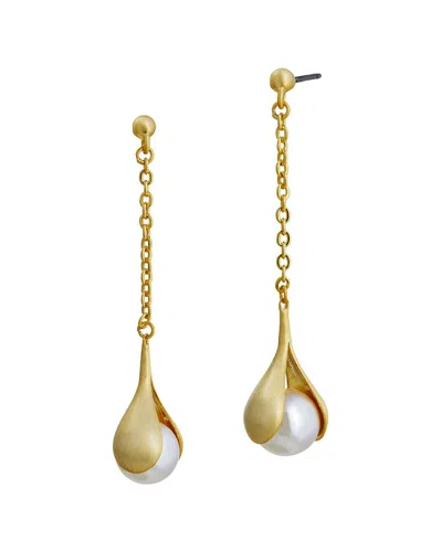 SAVVY CIE SAVVY CIE 18K OVER SILVER 8.55MM PEARL DROP EARRINGS