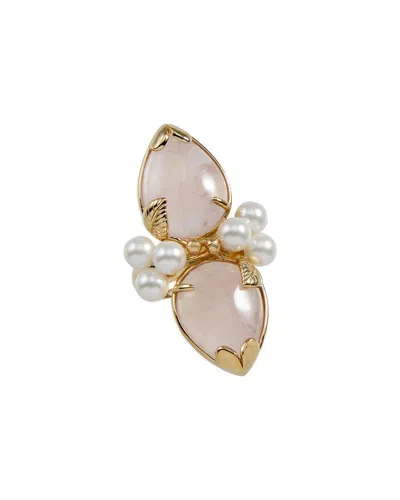SAVVY CIE SAVVY CIE 18K OVER SILVER ROSE QUARTZ 5-5.55MM PEARL CLUSTER RING