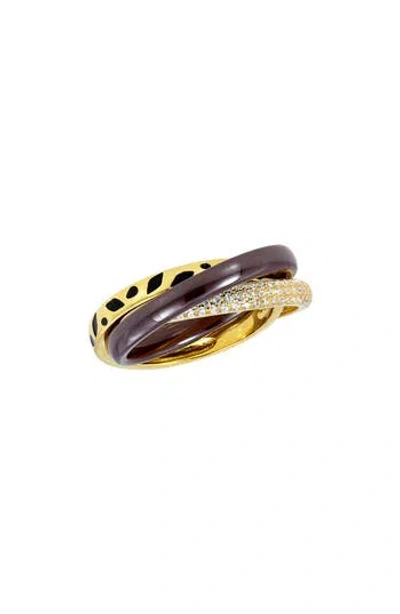 SAVVY CIE JEWELS SAVVY CIE JEWELS CERAMIC & CUBIC ZIRCONIA CROSSOVER RING