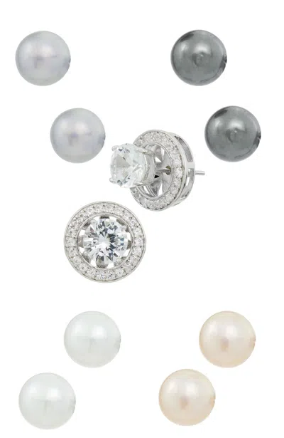 SAVVY CIE JEWELS STERLING SILVER .925 HALO INTERCHANGABLE PEARL AND CZ SET OF 5