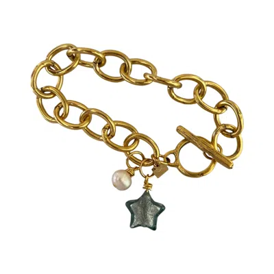 SCCOLLECTION WOMEN'S GOLD / BLUE LILLE GLASS STAR BRACELET- BLUE STEEL