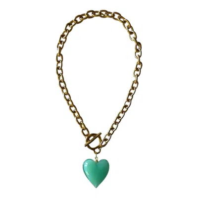 SCCOLLECTION WOMEN'S GOLD / GREEN AMORE HEART NECKLACE - SEAFOAM GREEN