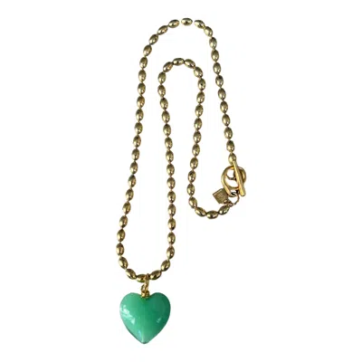 SCCOLLECTION WOMEN'S GOLD / GREEN BACIO MINI GLASS HEART NECKLACE - SEAFOAM GREEN
