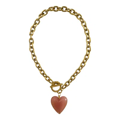 SCCOLLECTION WOMEN'S GOLD / PINK AMORE HEART NECKLACE - PEACH PINK