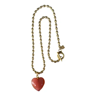 SCCOLLECTION WOMEN'S PINK / GOLD BACIO MINI GLASS HEART NECKLACE - PEACH PINK
