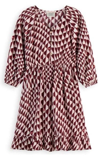 SCOTCH & SODA SCOTCH & SODA KIDS' WAVY PRINT LONG SLEEVE DRESS