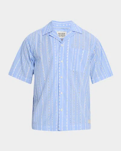 SCOTCH & SODA MEN'S EMBROIDERED STRIPE CAMP SHIRT