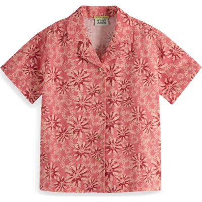 SCOTCH & SODA SCOTCH & SODA KIDS' FLORAL SHORT SLEEVE COTTON & LINEN BUTTON-UP SHIRT