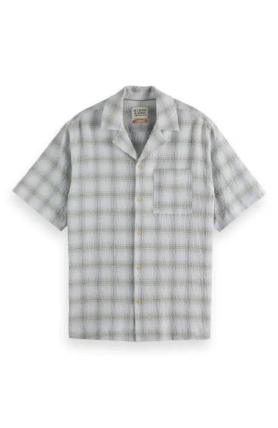 SCOTCH & SODA SCOTCH & SODA RELAXED FIT CRINKLE PLAID STRETCH COTTON CAMP SHIRT