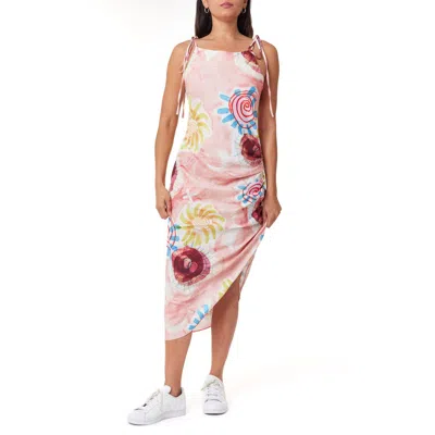 SCOTCH & SODA SCOTCH & SODA STRETCH LINEN BLEND ASYMMETRIC MIDI DRESS