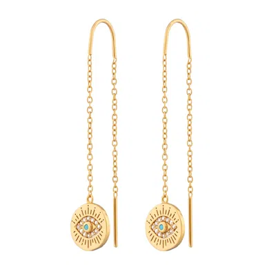 SCREAM PRETTY WOMEN'S GOLD / BLUE GOLD EVIL EYE THREADER EARRINGS