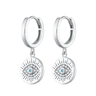 SCREAM PRETTY WOMEN'S SILVER / BLUE SILVER EVIL EYE CHARM HOOP EARRINGS