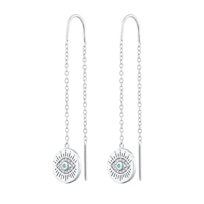 SCREAM PRETTY WOMEN'S SILVER / BLUE SILVER EVIL EYE THREADER EARRINGS