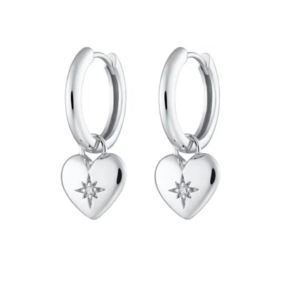 SCREAM PRETTY WOMEN'S SILVER PUFFED HEART CHARM HOOP EARRINGS