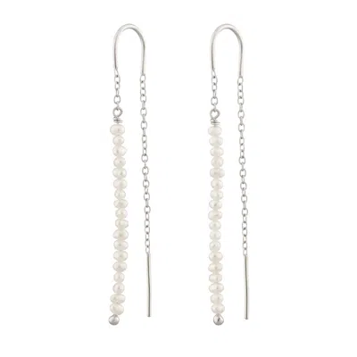 SCREAM PRETTY WOMEN'S SILVER / WHITE SILVER PEARL THREADER EARRINGS