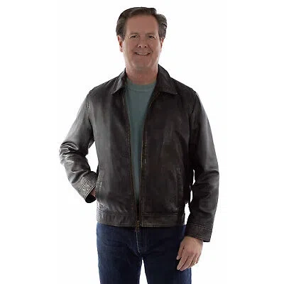 SCULLY SCULLY MENS FULL ZIP BOMBER BLACK LEATHER LEATHER JACKET