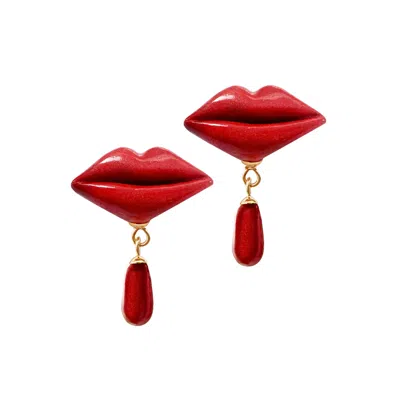SCULP WOMEN'S LIPSTICK DROP RED LIPS DANGLE EARRING