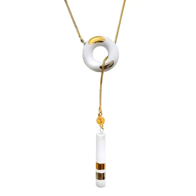 SCULP WOMEN'S WHITE / GOLD BIG OM CHOKER MIX GOLD NECKLACE