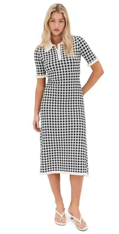SEA SAIGE GINGHAM KNIT MIDI DRESS MULTI