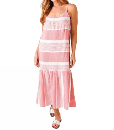 SEAFOLLY STRIPED MIDI COVER UP DRESS IN CORAL/WHITE