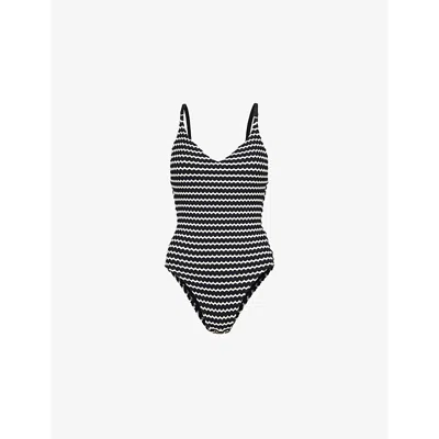 SEAFOLLY WOMENS BLACK MESH EFFECT V-NECK SWIMSUIT