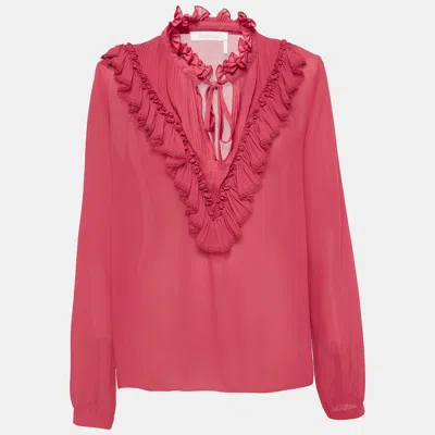 SEE BY CHLOÉ RASPBERRY PINK CREPE RUFFLED BLOUSE M