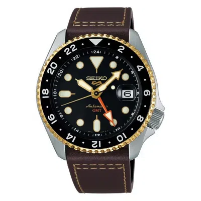 SEIKO SEIKO 5 SPORTS SKX SPORTS GMT BLACK DIAL BROWN LEATHER STRAP WATCH SSK036