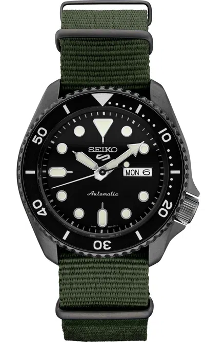 SEIKO SEIKO 5 SPORTS SRPD91 DAY/DATE AUTOMATIC WATCH BLACK DIAL OD-GREEN BAND