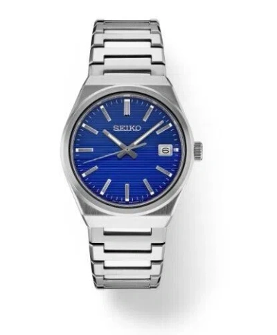 SEIKO SEIKO ESSENTIALS BLUE PRESSED PATTERN SLEEKLY ANGLED DIAL MEN'S WATCH SUR555P1
