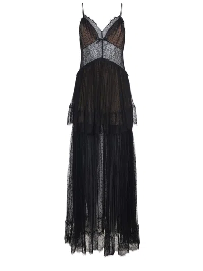 SELF-PORTRAIT BLACK DOT MESH TIERED MAXI DRESS