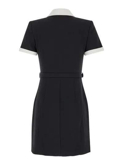 SELF-PORTRAIT BLACK SHORT DRESS WITH CONTRASTING CLASSIC COLLAR AND BELT