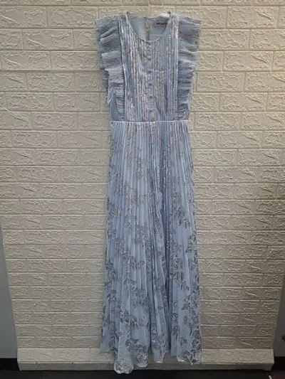SELF-PORTRAIT SELF PORTRAIT BLUE METALLIC CHIFFON MAXI DRESS SIZE 2