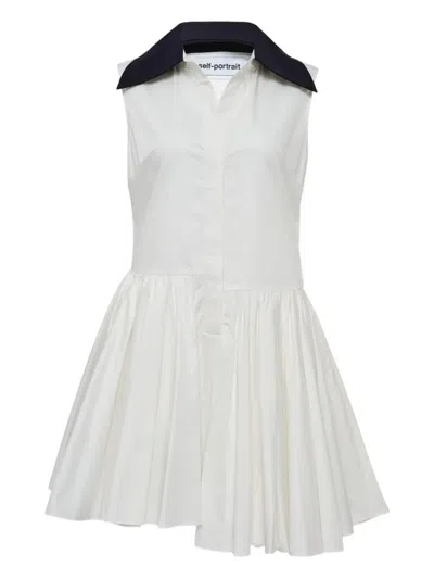 SELF-PORTRAIT CONTRAST-COLLAR FLARED DRESS