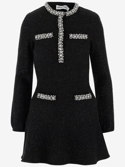 SELF-PORTRAIT COTTON BLEND KNIT MINI DRESS WITH MICRO SEQUINS