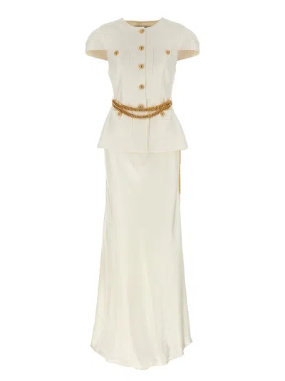 SELF-PORTRAIT CREAM TAFFETA CHAIN BELT MAXI DRESSES WHITE