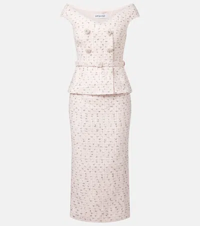 SELF-PORTRAIT EMBELLISHED BOUCLÉ MIDI DRESS