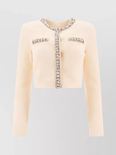 SELF-PORTRAIT EMBELLISHED NECKLINE CROPPED KNITWEAR