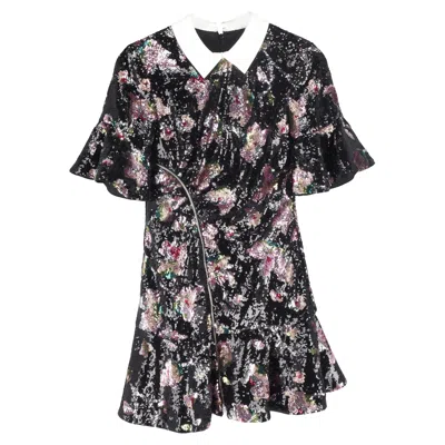 SELF-PORTRAIT FLORAL SEQUINED MINI DRESS IN MULTICOLOR POLYESTER