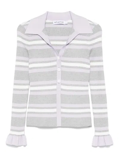 SELF-PORTRAIT GREY STRIPED RIBBED SWEATER