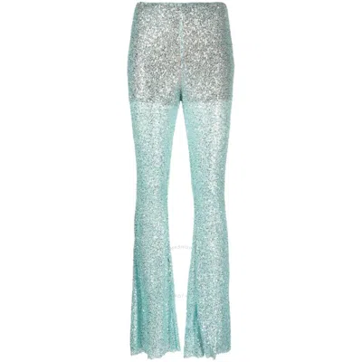 SELF-PORTRAIT SELF PORTRAIT LADIES BLUE BEADED FISHNET FLARED PANTS