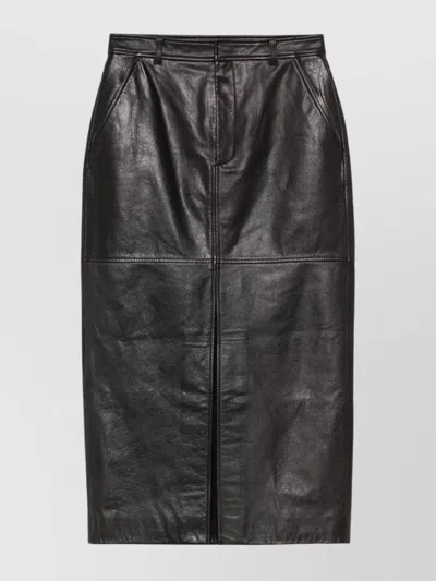 SELF-PORTRAIT LEATHER MIDI SKIRT WITH BELT AND SLIT
