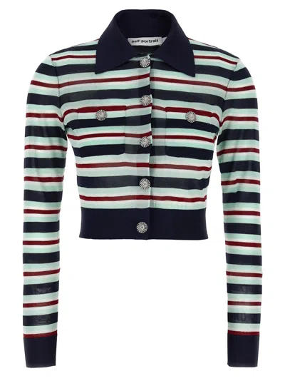 SELF-PORTRAIT SELF PORTRAIT 'NAVY STRIPED VISCOSE KNIT' CARDIGAN