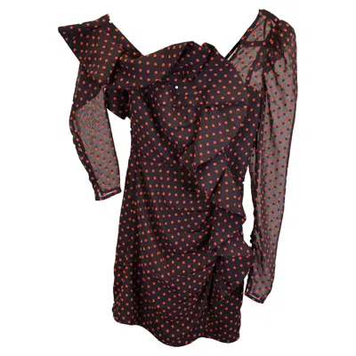 SELF-PORTRAIT ONE-SHOULDER RUFFLED FIL COUPÉ CHIFFON MINI DRESS IN RED POLYESTER