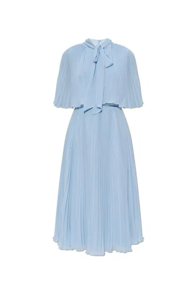 SELF-PORTRAIT PLEATED CHIFFON CAPE MIDI DRESS