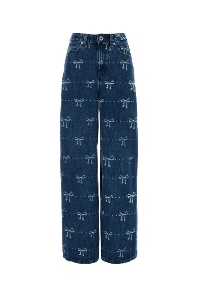 SELF-PORTRAIT PRINTED DENIM WIDE-LEG JEANS